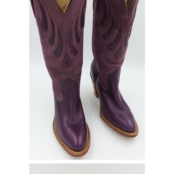 SOLD - Frye Vintage Women Size 5.5 Purple Cowboy Western Mid Calf Leather Boots - Picture 4 of 8
